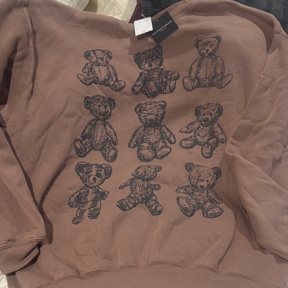 NWT Brown Teddy Bear Print Sweatshirt